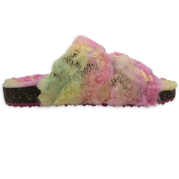 WONDER NATION Girl Faux Fur Rainbow Slip On Slipper sizes 13/1 and  2/3 NWT - Picture 4 of 7